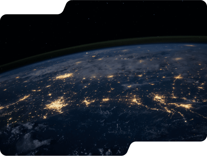Image of the globe lit up with lights