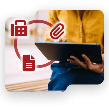 Person holding tablet with icons