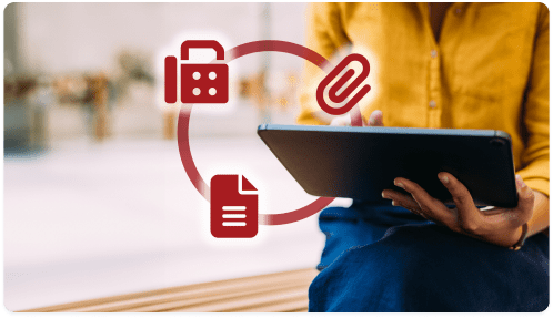 Person holding tablet with icons