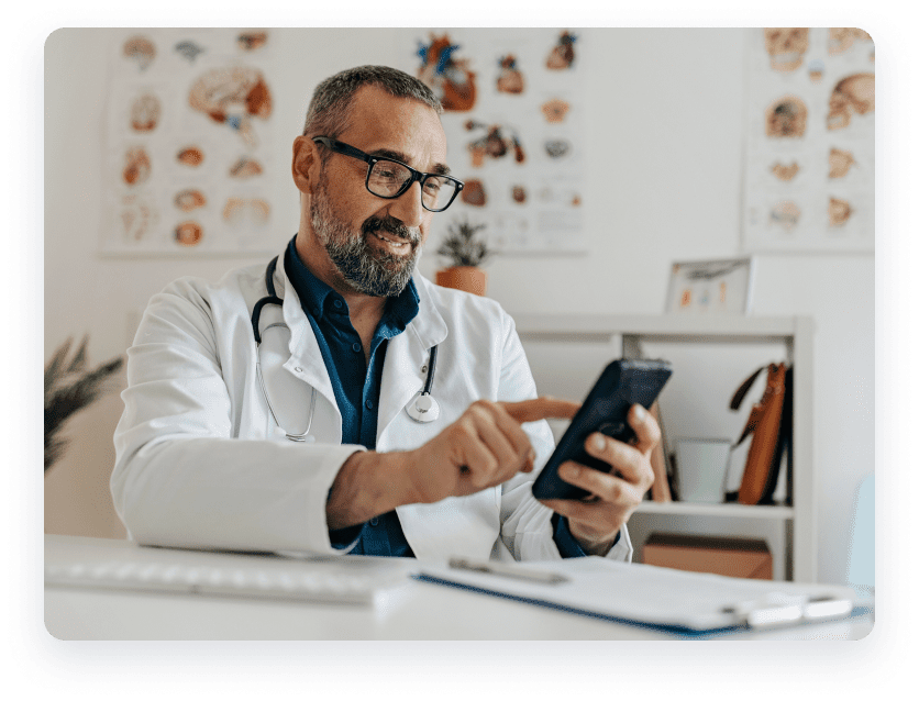 Doctor on smartphone.