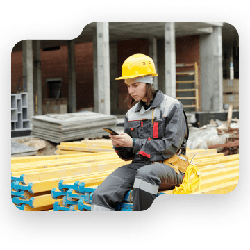 Woman at a construction site using Unite's Single Number Reach service.